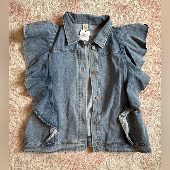 Like Love Jackets & Blazers - DENIM RUFFLE SLEEVE VEST